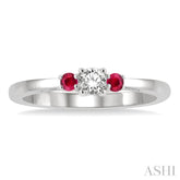 2.15 MM Round Cut Ruby and 1/6 ctw Past, Present and Future Round Cut Diamond Precious Ring in 14K White Gold